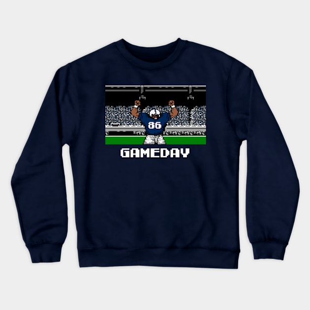 Blue and White Football Gameday Retro 8 Bit Linebacker Crewneck Sweatshirt by SLAG_Creative